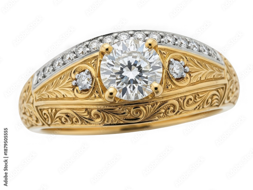 Fototapeta premium Elegant diamond engagement ring isolated on transparent background