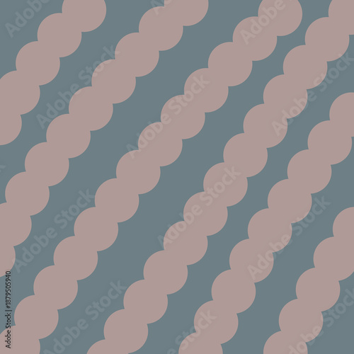 An abstract background, Diagonal scalloped stripes in dusty rose over a muted slate grey background.