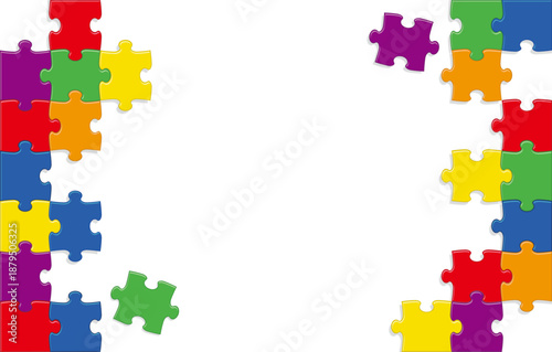 Rainbow Color Jigsaw Puzzle Frame And Background On A White Background. Vector Illustration.