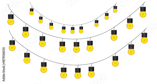 Untitled-1Hanging yellow light bulbs string decoration isolated on white background