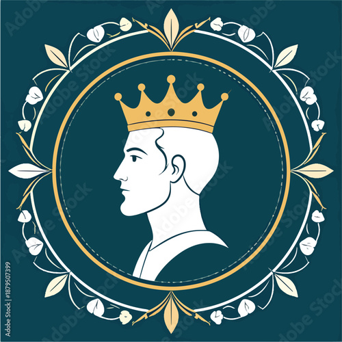 Regal Man Profile Illustration with Crown