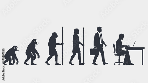 Human Evolution Silhouette Stages: From Ape to Modern Worker