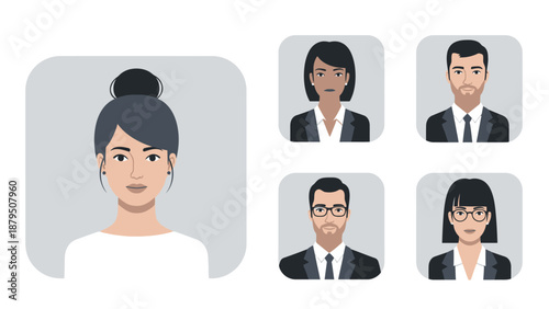 Diverse Group of Professional Business People Avatars in Flat Vector Illustration Style