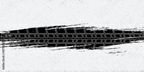 Grunge tire track, wheel braking marks. Truck, car or motorcycle tread pattern silhouette. Auto race, motorsport, speed racing design element. Vector illustration
