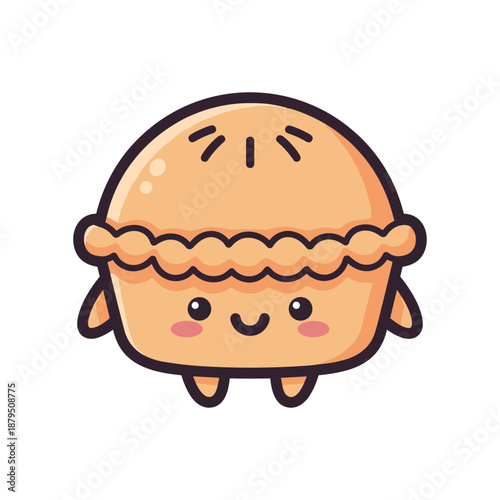 Cute cartoon pie character with smiling face