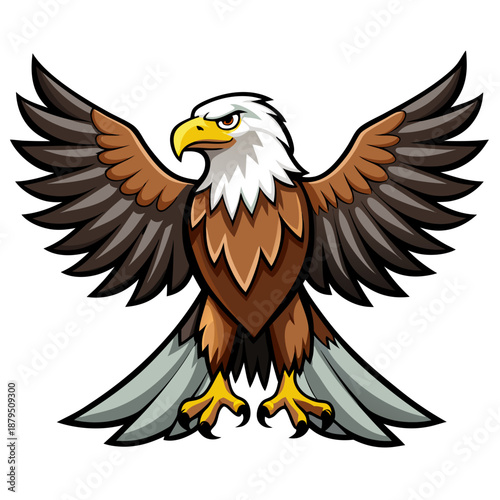 Fierce stylized bald eagle mascot with spread wings illustration