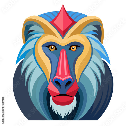 Colorful geometric mandrill head illustration on white background