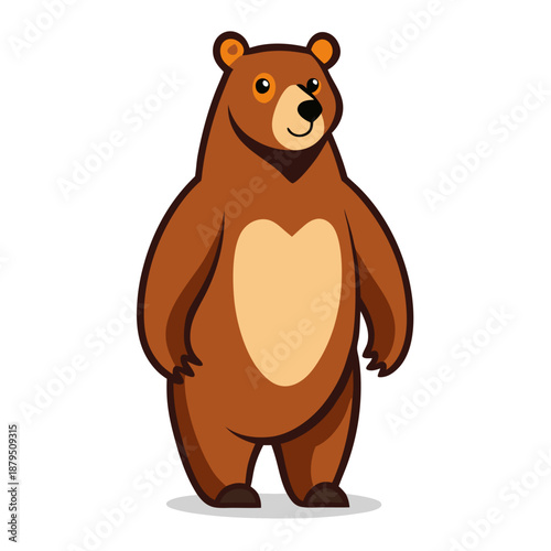 Friendly cartoon brown bear standing upright illustration