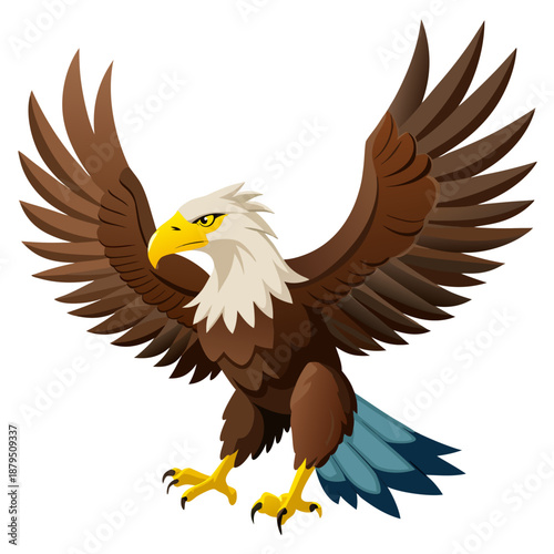 Powerful bald eagle mascot swooping illustration on white background