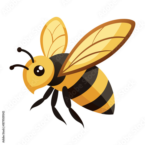 Cute cartoon bee flying isolated on white background