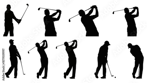 Golf Player Silhouette Sequence Showing Full Swing Motion and Follow-Through