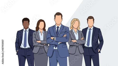 Professional Business Team Standing Firmly With Arms Crossed, Diverse Group