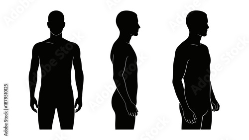 Male Body Silhouette: Front, Side, and Profile Views for Medical or Fitness Concepts