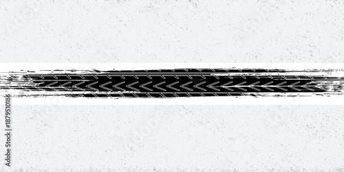 Grunge tire track, wheel braking marks. Truck, car or motorcycle tread pattern silhouette. Auto race, motorsport, speed racing design element. Vector illustration