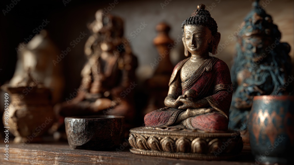 Fototapeta premium Serene Arrangement of Buddha Statues for Spiritual Reflection and Meditation