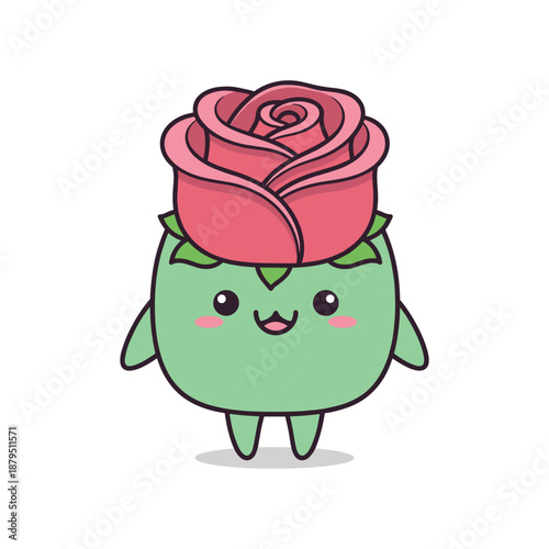 Cute Cartoon Character with Rose on Head