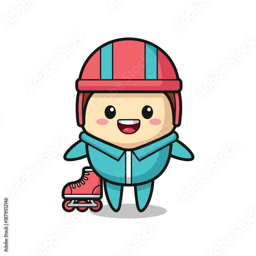 Cartoon Character Wearing Hockey Gear and Holding Skate