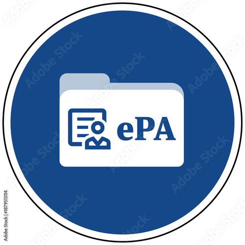 Elektronische Patientenakte ePA Symbol blaues rundes Schild digitale Gesundheit Verwaltung Datensatz Medizin Krankenhaus Patientendaten Cloud Sicherheit Vernetzung Online IT Vektor