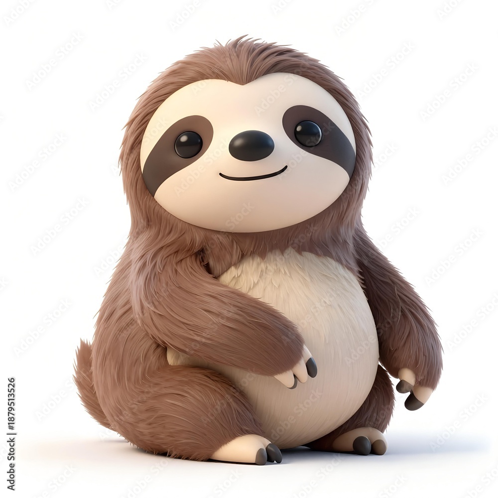 Naklejka premium 3D Rendered Stylized Sloth White Background