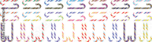 Colorful striped candy cane collection: a variety of sweet holiday decorations and patterns