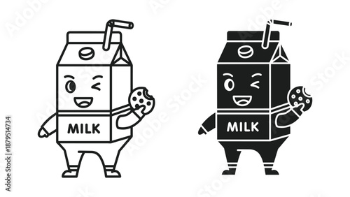 Cartoon milk cartons with cookies and straws