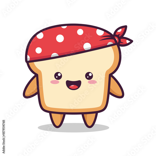 Cartoon bread character wearing red headscarf
