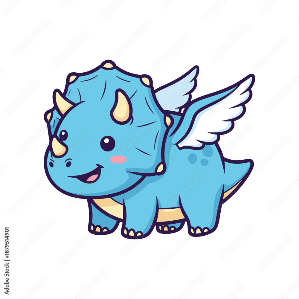 Fototapeta premium Adorable Cartoon Blue Dragon with Wings