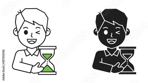 Man holding hourglass in cartoon style