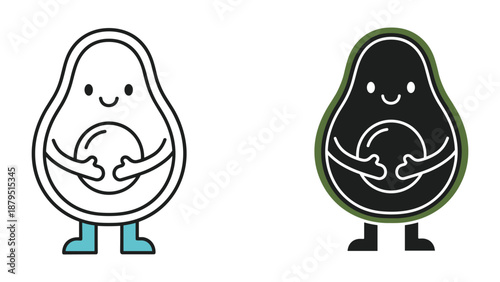 Cute avocado characters hugging themselves