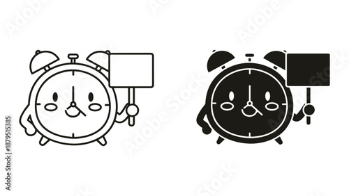 Cartoon alarm clock holding sign board illustration