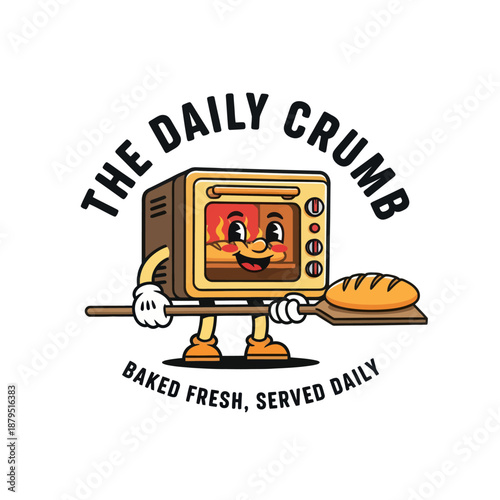 Cartoon Microwave Character Holding Bread.