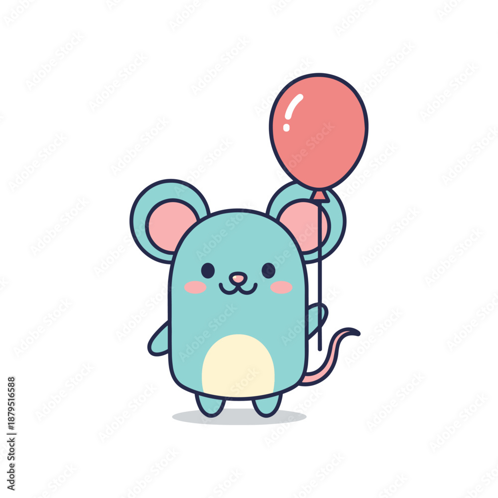 Fototapeta premium Cartoon Mouse Holding Red Balloon Illustration