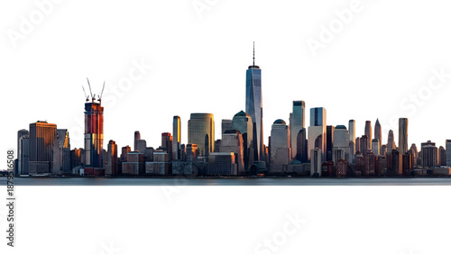 New York City Skyline Panorama at Sunset with One World Trade Center and Buildings Under Construction