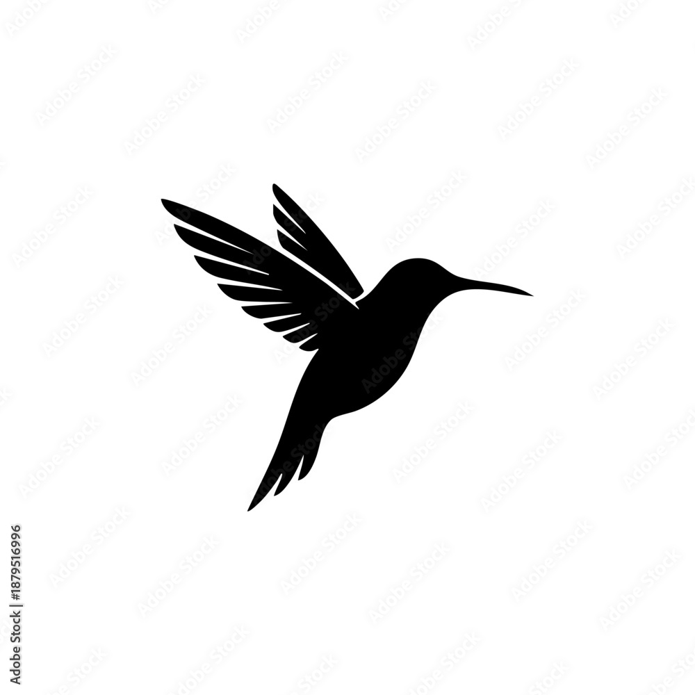 Obraz premium Black Hummingbird Silhouette Flying Isolated On White Background Small Exotic Bird Icon For Nature And Wildlife Design