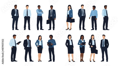 Diverse Group of Professional Business People Standing Together in Flat Design