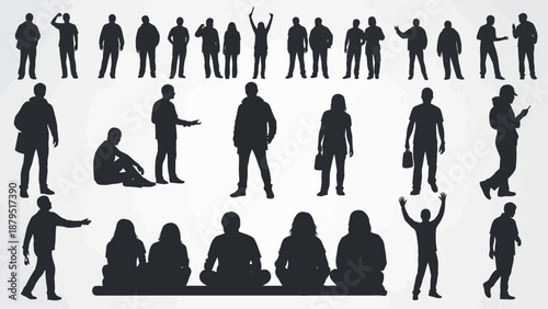 Diverse Collection of Human Silhouettes in Various Poses and Activities