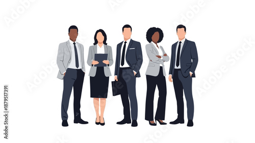 Diverse Group of Business Professionals Standing Together in Professional Attire