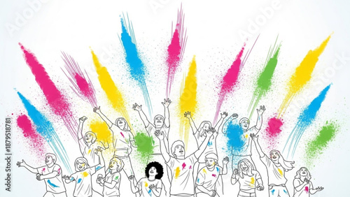 People Celebrating with Colorful Paint Splashes