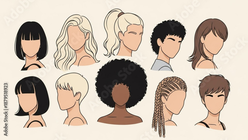 Diverse People Heads with Different Hairstyles and Hair Colors