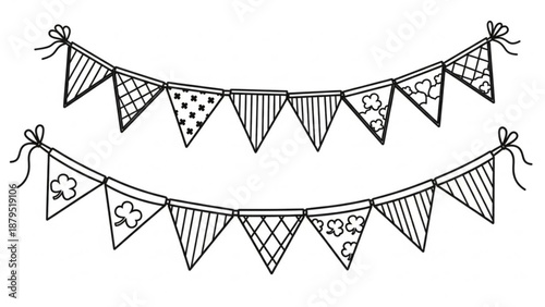 Colorful Party Banners with Flags on String Isolated on White Background