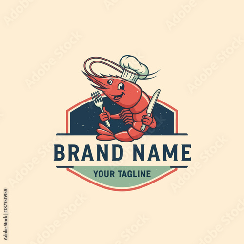 Cartoon Lobster Chef Character Design Logo.
