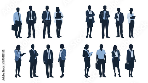 Diverse Professional Business People Silhouettes in Various Poses and Attire