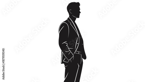 Silhouette of a Confident Man in a Suit Standing with Hands in Pockets