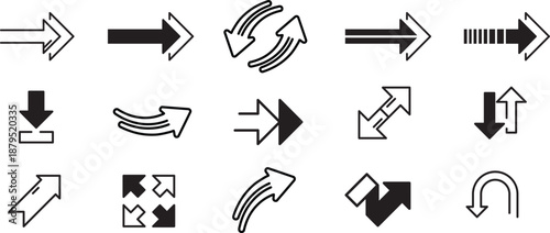 Editable Vector Set of Download Upload Rotate Expand and Navigation Symbols, Clean Minimal Pictogram Pack for User Interface Design, Websites, Dashboards, Presentations and App Toolbars