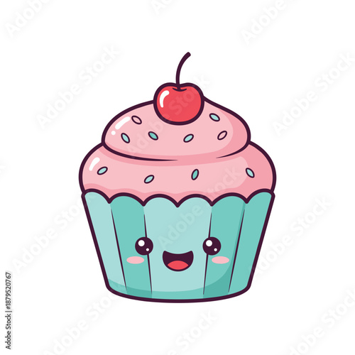 Cute Cartoon Cupcake with Cherry on Top Illustration