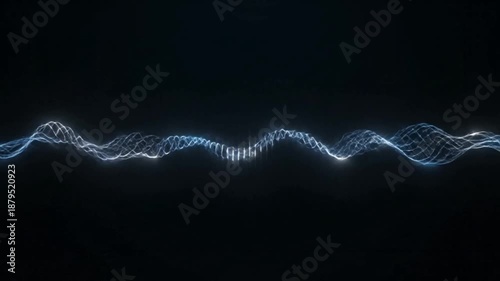 Glowing blue waveform pattern on a dark background with a white area below, showcasing a digital sound wave design.