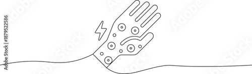 Hand with electric shock and pain symptoms line art illustration for health and medical concepts