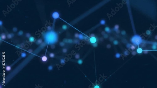 Network visualization with interconnected nodes and lines on a dark blue background with a cinematic feel.