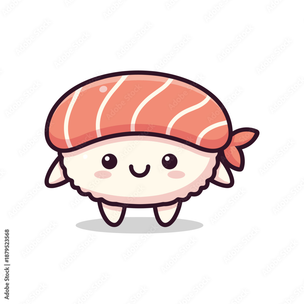 Obraz premium Adorable Cartoon Sushi Character with Salmon Topping