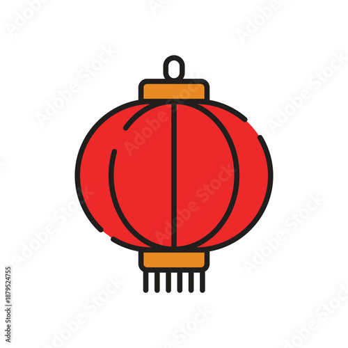 A red Chinese lantern icon vector illustration in flat and outline style. This design represents traditional Asian culture, Chinese festivals, Lunar New Year, Mid-Autumn Festival, and cultural decorat